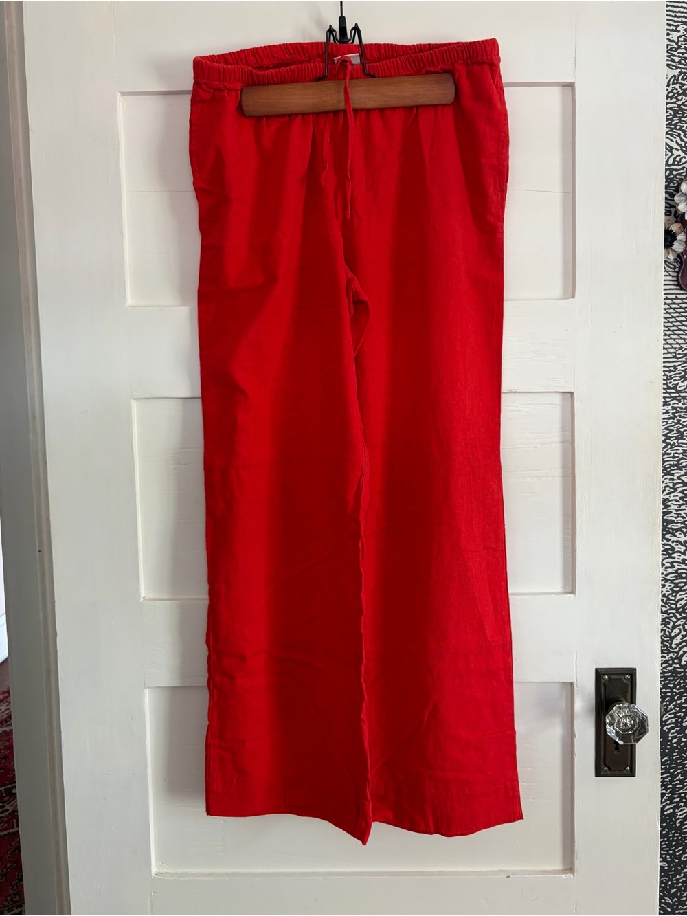 a new day Red Wide Leg Linen Drawstring Pants
